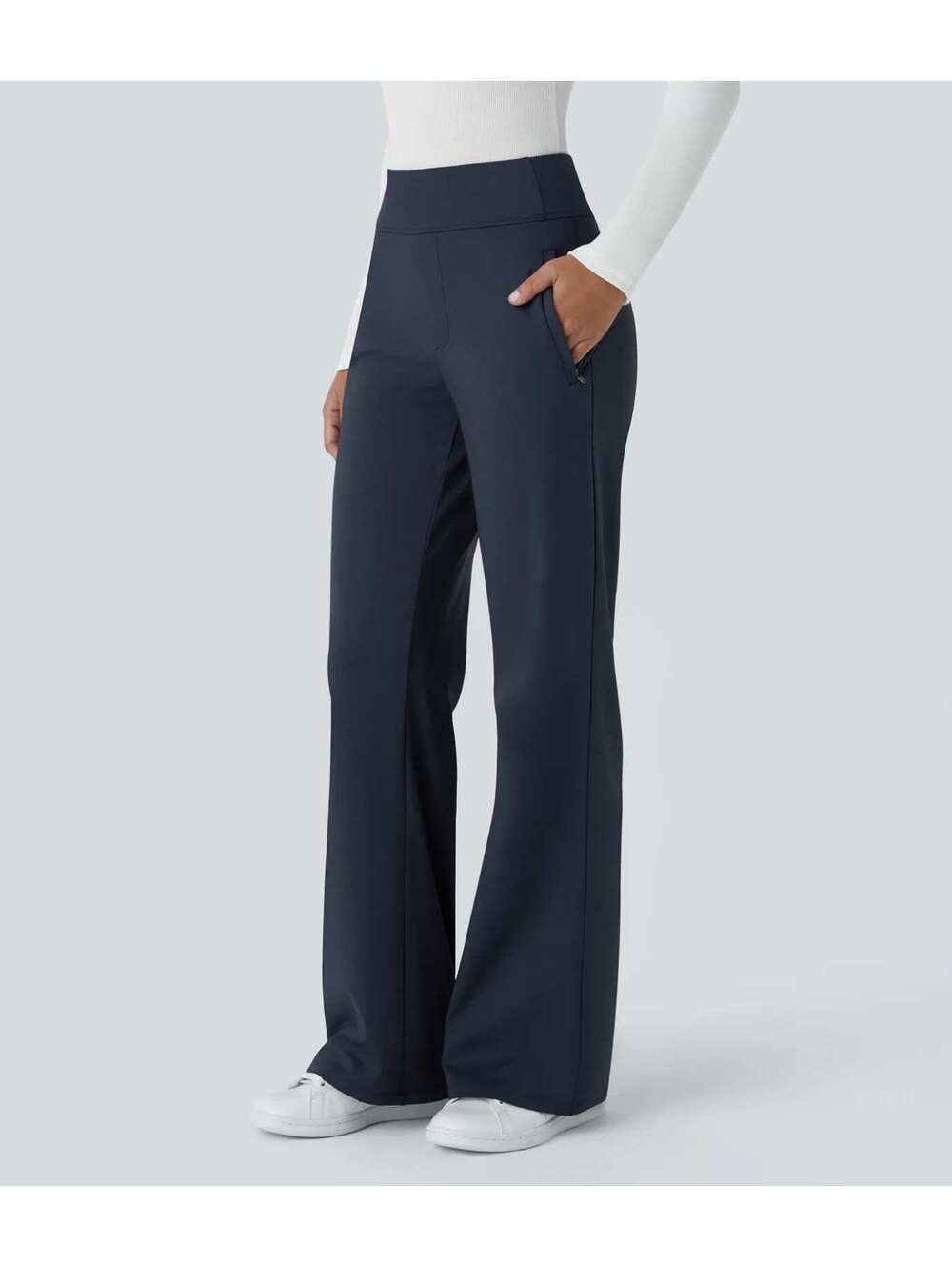 Halara Flex DayStretch Mid Rise Side Zipper Pocket Work Flare Pants Blue Size S